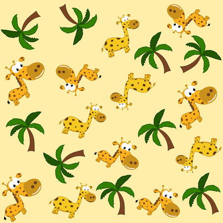 a giraffe and a palm tree in pattern Vector illustration.のイラスト素材