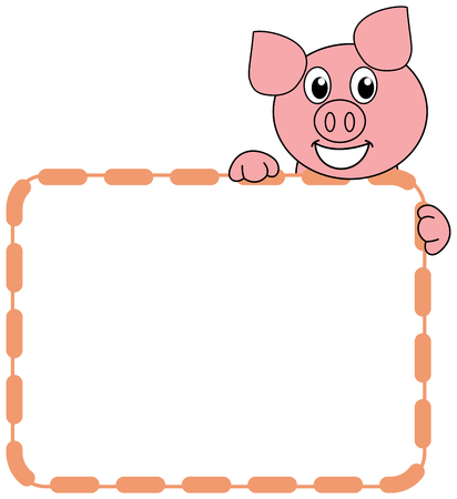 a smiling and happy pig with a panel of sausagesのイラスト素材
