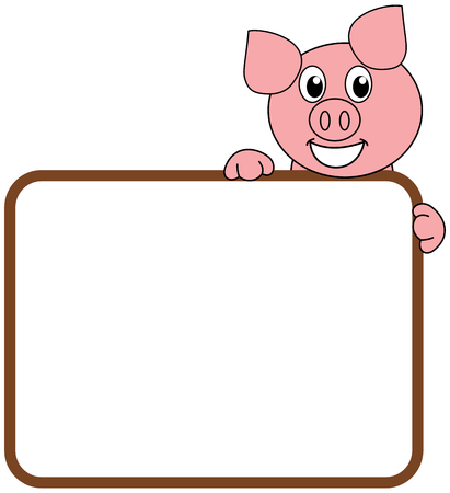 a smiling and happy pig with a billboardのイラスト素材