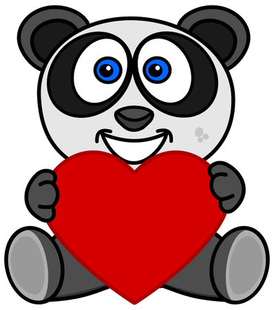 a smiling panda happy to have received a heart as a giftのイラスト素材
