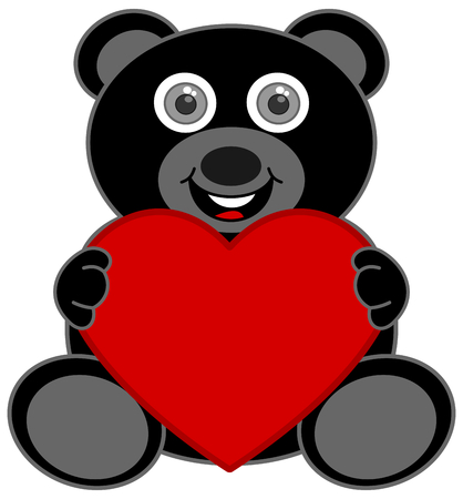 a black teddy bear happy to receive a heartのイラスト素材
