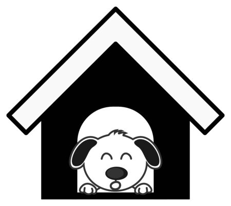 a cute dog sleeping in his black doghouseのイラスト素材