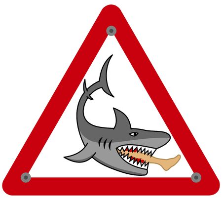 A dangerous shark eating a man's leg in a danger signのイラスト素材