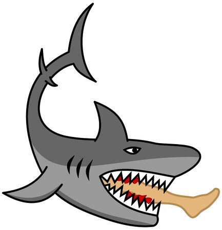 A dangerous shark eating a man's legのイラスト素材