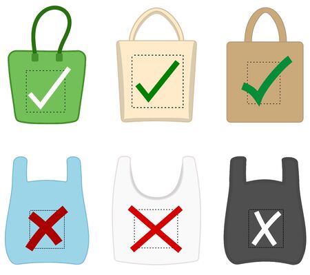Set of images and icons with plastic and ecological bagのイラスト素材