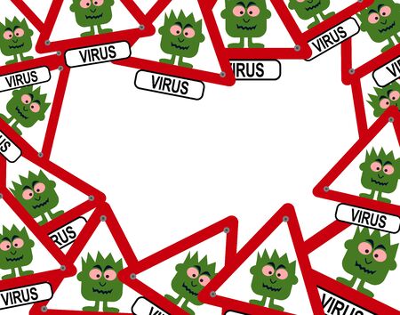 virus pattern with green monster in warning signのイラスト素材