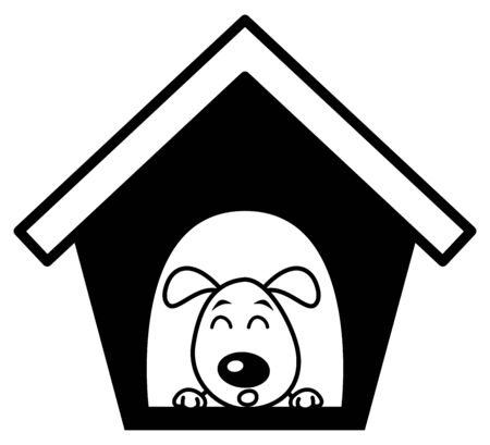 a cute dog sleeping in his black doghouseのイラスト素材