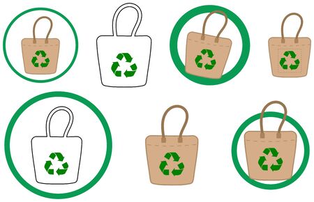 Set of images and icons with recycled bag and fabricのイラスト素材