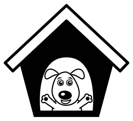 a smiling dog happy to live in his new doghouse with a black colourのイラスト素材