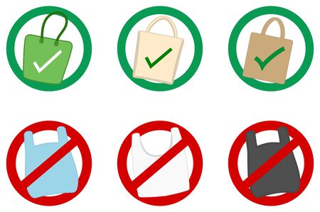 Set of images and icons with plastic and ecological bagのイラスト素材