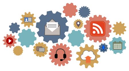 Gearwheel assembly representing the Internet communication network serviceのイラスト素材