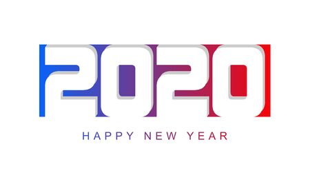 joyful illustration of a happy new year 2020 with coloured text on a white backgroundの写真素材