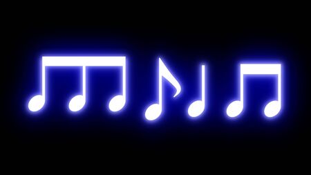 blue musical notes lighting up the artistic world on a black backgroundの写真素材