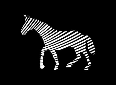 horse shadow with several geometric stripes forming a concept of a horse walking on a black backgroundのイラスト素材