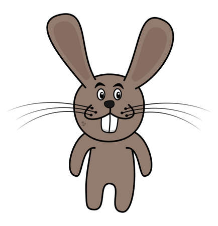a brown rabbit with large teeth and a long moustache resembling a toy or plush toyのイラスト素材