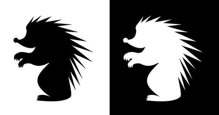 a hedgehog in profile on a black and white backgroundのイラスト素材