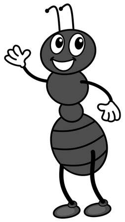 a smiling and cute black ant raising its hand upwardsのイラスト素材
