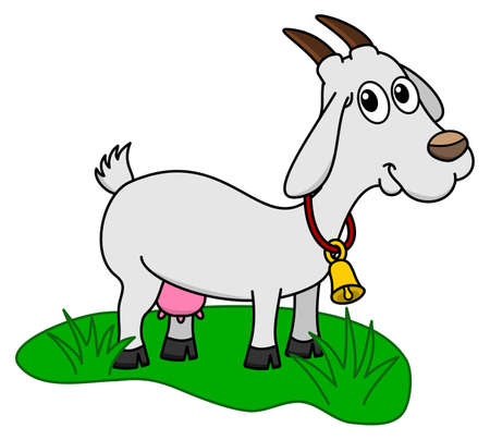 a happy goat with a little bell in its meadowのイラスト素材