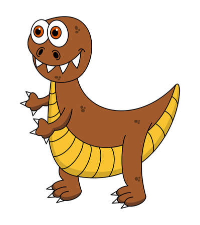 a cute brown and yellow carnivorous dinosaur with big teethのイラスト素材