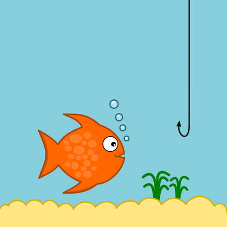 an orange fish swimming in its aquarium and making bubblesのイラスト素材