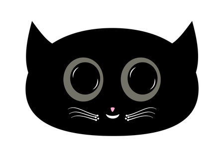 a black cat face with big grey eyes and small moustacheのイラスト素材