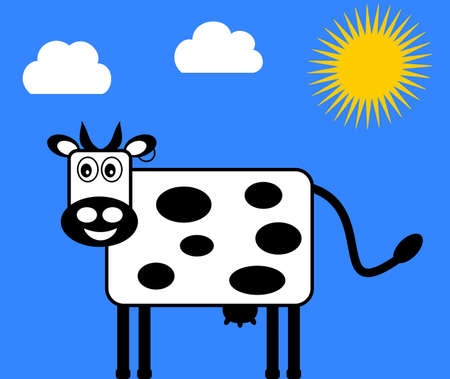 A cheerful dairy cow enjoying a sunny day with blue skyのイラスト素材