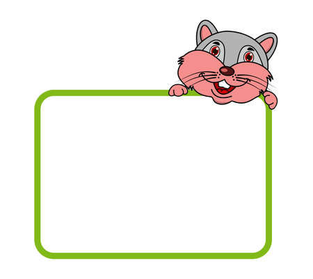 a smiling mouse behind a billboard with a green frameのイラスト素材