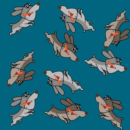A cute little grey and brown dog running for wrapping paperのイラスト素材