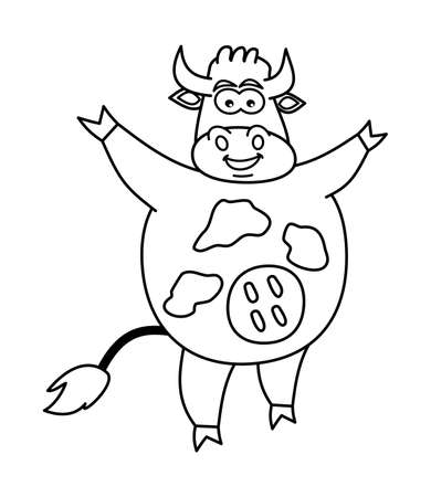 Smiling dairy cow for drawing and colouring on a white backgroundのイラスト素材