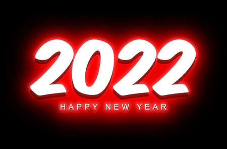 illustration of a happy new year 2022 white text on a black background with a red light effect such as night neon lighting - illustrationの写真素材