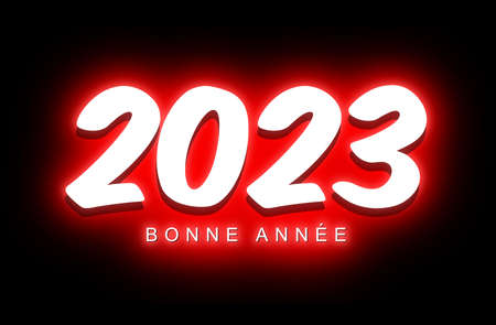illustration of a happy new year 2023 white text on a black background with a red light effect such as night neon lighting - illustrationの写真素材