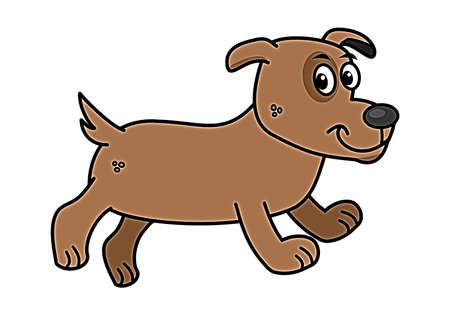 A cute little brown dog walking outside with his master - illustrationの写真素材