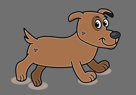 A cute little brown dog walking outdoors at night with shadow - illustrationの写真素材