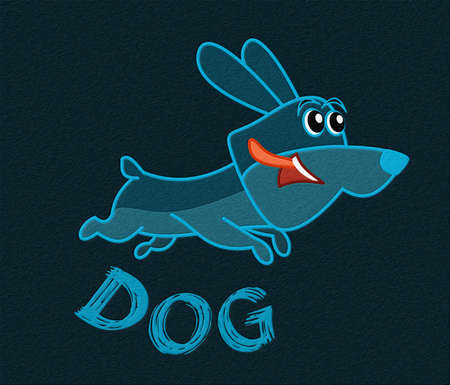 A cute little dog with big running ears and blue text - illlustrationの写真素材
