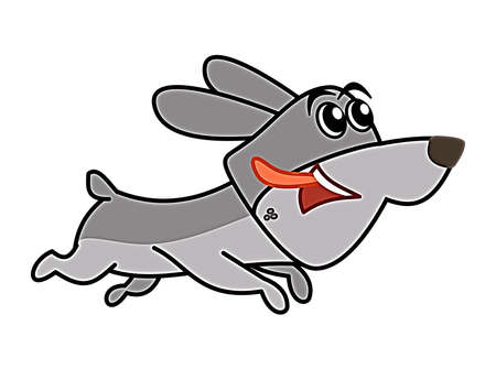 A cute little grey dog running outside with his master - illustrationの写真素材