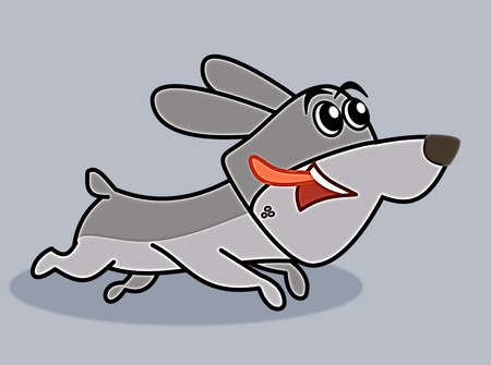 A cute little grey dog running outdoors at night with shadow - illustrationの写真素材