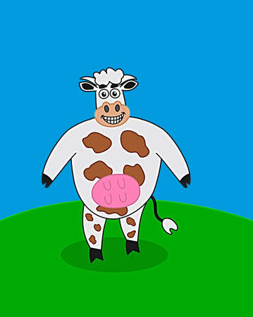Dairy cow with mountain landscape and blue sky for dairy products - illustrationの写真素材