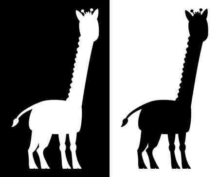Giraffe in profile with shadow shape of a color in black and whiteのイラスト素材