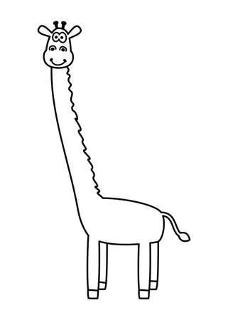 Smiling giraffe in black and white to be colored on white backgroundのイラスト素材