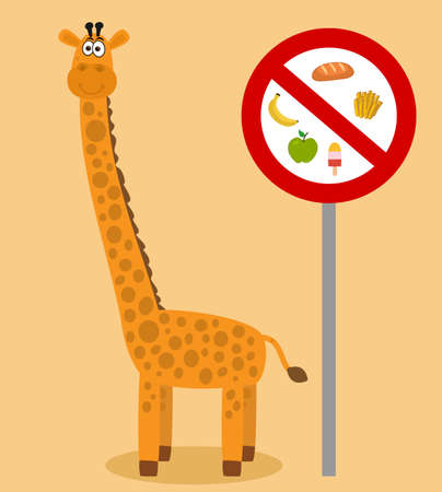 Ban on feeding giraffes with warning sign on colored backgroundのイラスト素材
