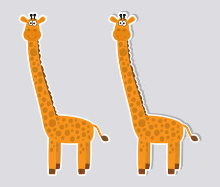 Beautiful and cute smiling giraffe on profile for sticker on gray backgroundのイラスト素材