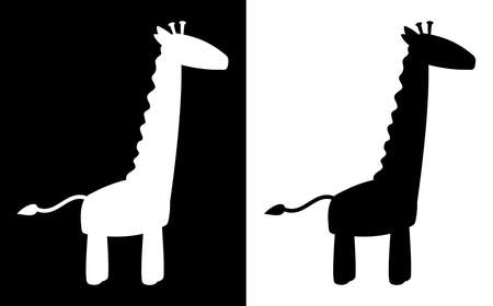 Giraffe in profile with shadow shape of a color in black and whiteのイラスト素材
