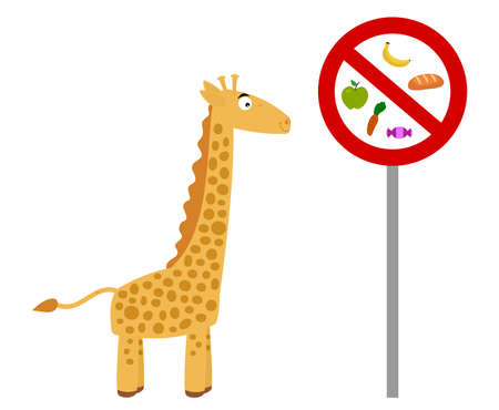 Ban on feeding giraffes with warning sign on white backgroundのイラスト素材
