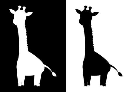 Giraffe in profile with shadow shape of a color in black and whiteのイラスト素材