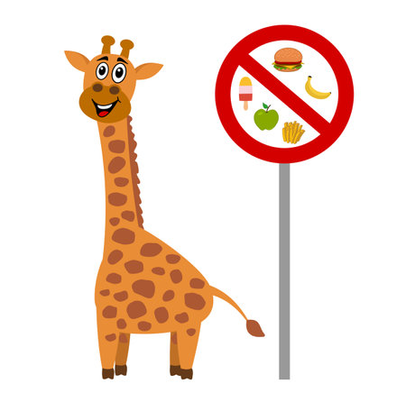 Ban on feeding giraffes with warning sign on colored backgroundのイラスト素材