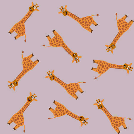 Cute and smiling giraffes for gift wrap paper on purple backgroundのイラスト素材