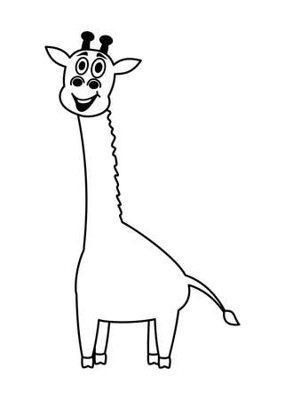 Smiling giraffe in black and white to be colored on white backgroundのイラスト素材