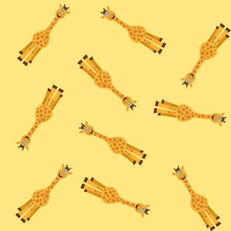 Cute and smiling giraffes for gift wrap paper on yellow backgroundのイラスト素材