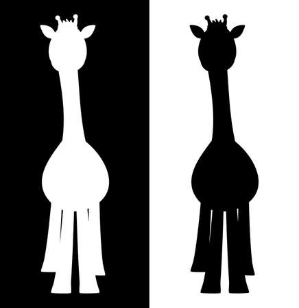 Front giraffe with shadow form of a color in black and whiteのイラスト素材