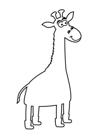 Smiling giraffe with black and white boots to be colored on white backgroundのイラスト素材
